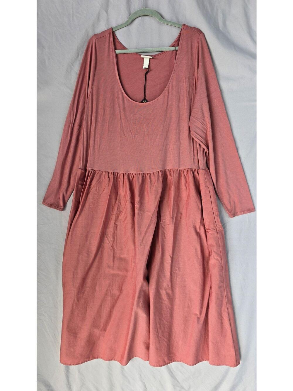 Ava & Viv Dress Womens 2X Pink Scoop Neck Trapeze Swing Pockets Jersey Casual